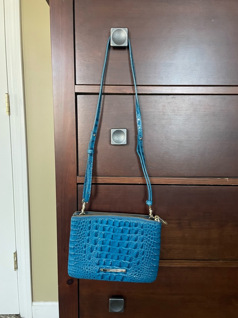 Brahmin Teal Croc-Embossed Crossbody Bag